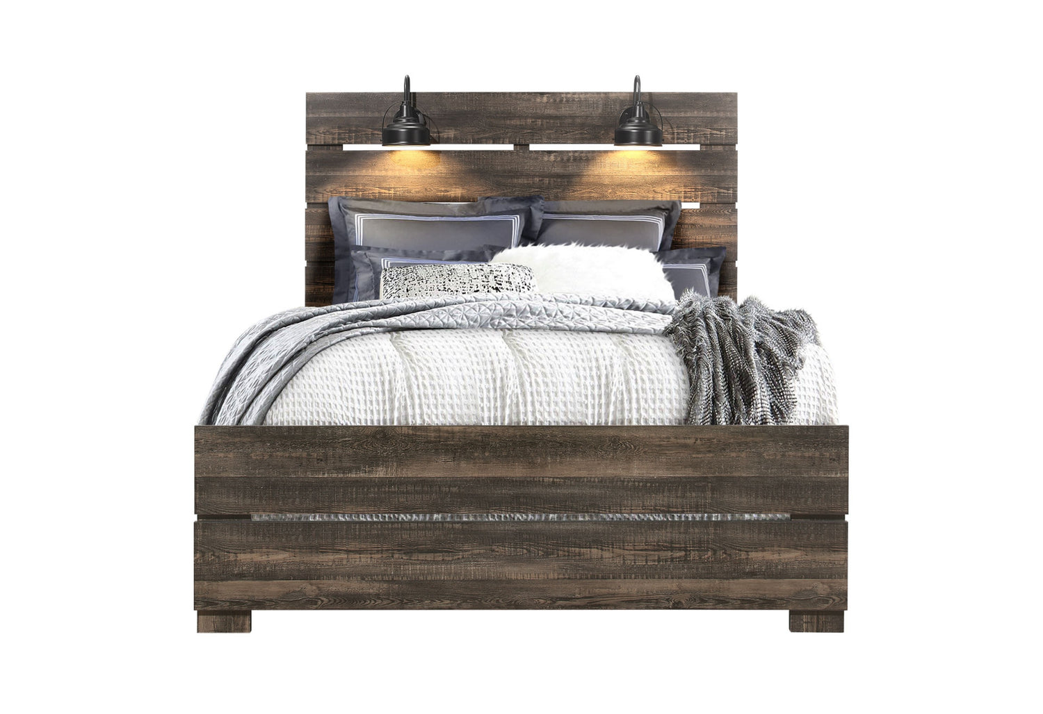 Linwood Dark Oak Queen Bed With Lamps | Global - Home Elegance USA