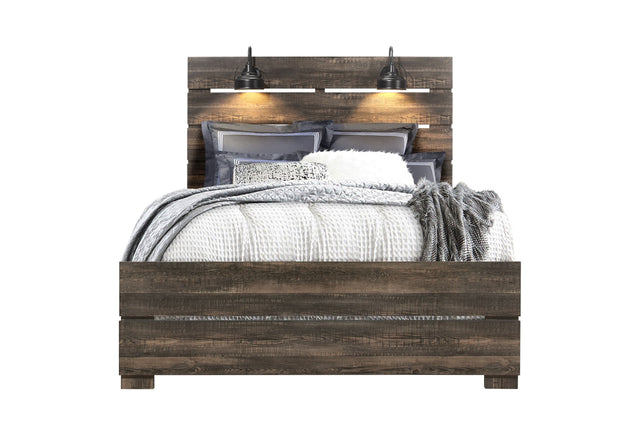 Linwood Dark Oak Queen Bed With Lamps | Global - Home Elegance USA