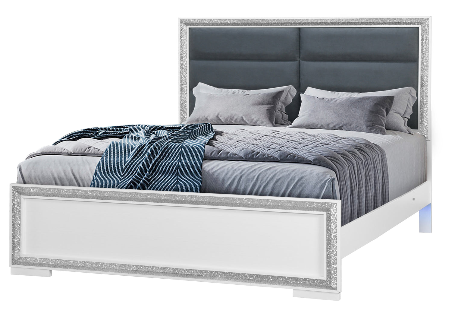 Andros Silver Queen Bed W/Led | Global