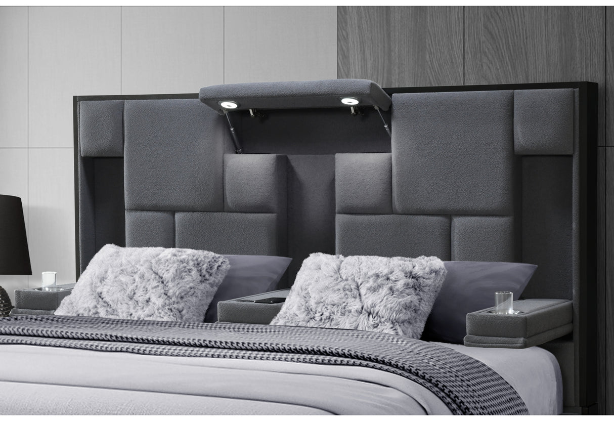 Oscar Dark Grey 8 Queen Bed No Wood Trim | Global Furniture USA