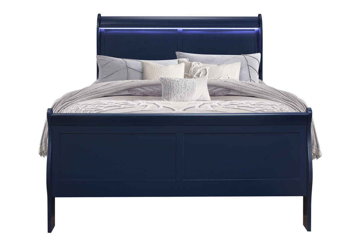 Charlie Blue Full Bed With Led | Global - Home Elegance USA