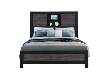 Lisbon Grey/Black Bookcase Queen Bed | Global - Home Elegance USA