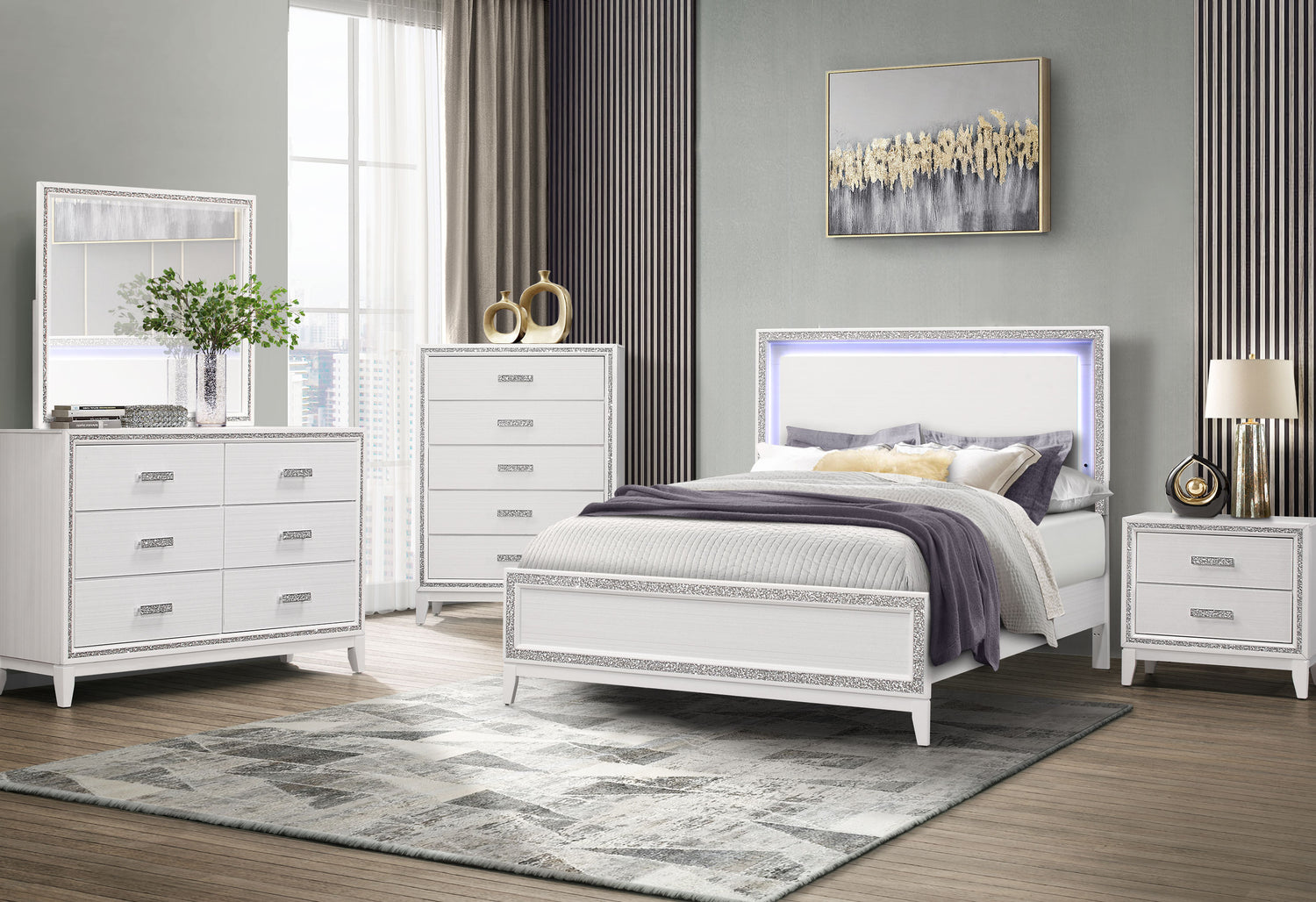 Lily White Queen Bed | Global - Home Elegance USA