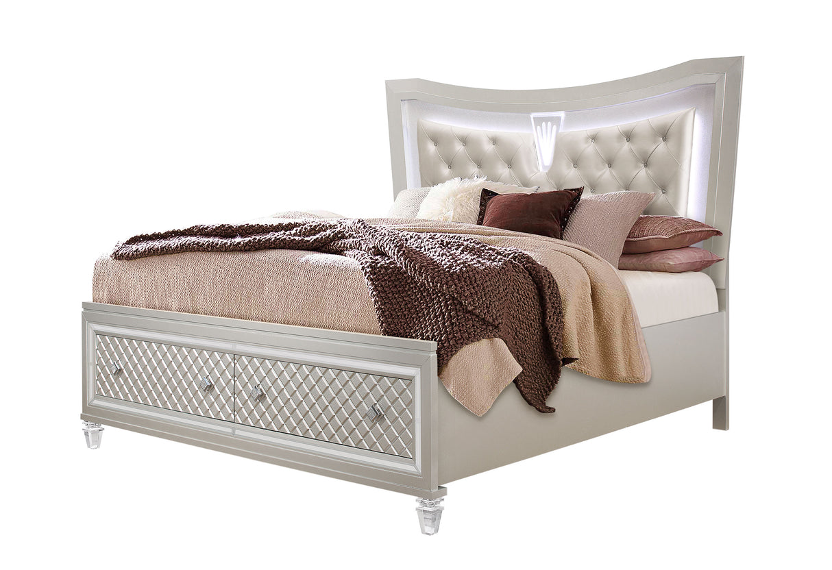 Paris Champagne Queen Bed With Led | Global - Home Elegance USA