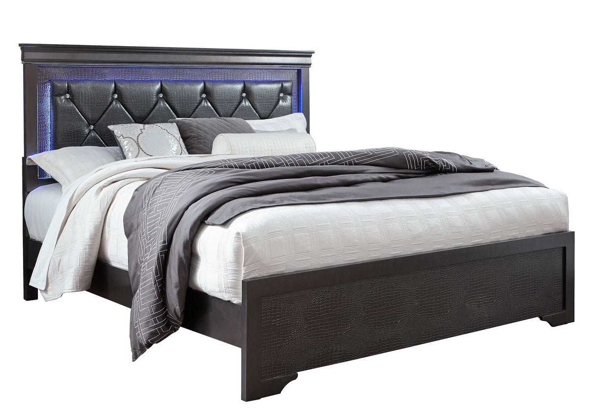 Pompei Metallic Grey Full Bed With Led | Global - Home Elegance USA
