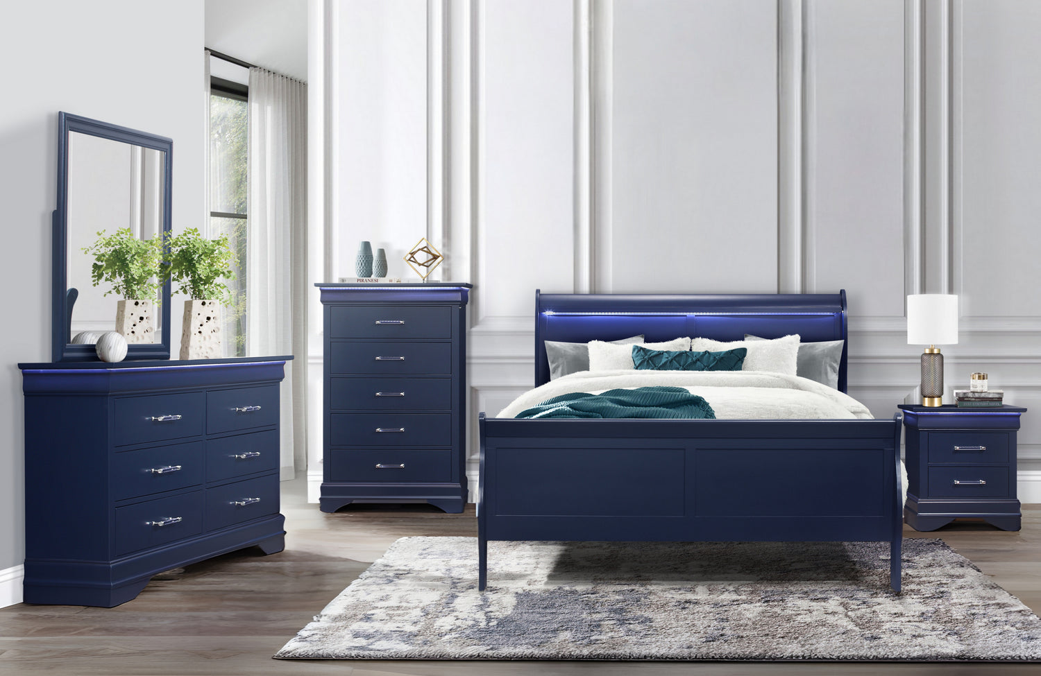 Charlie Blue Queen Bed In A Box | Global - Home Elegance USA