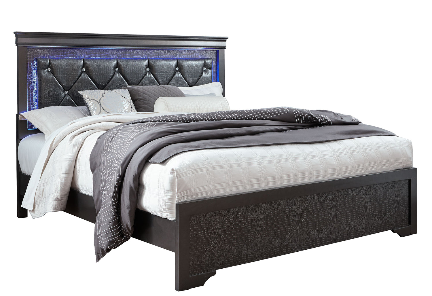 Pompei Metallic Grey Queen Bed With Led | Global - Home Elegance USA