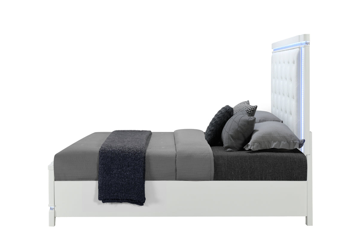 Alina White Full Bed With Led | Global