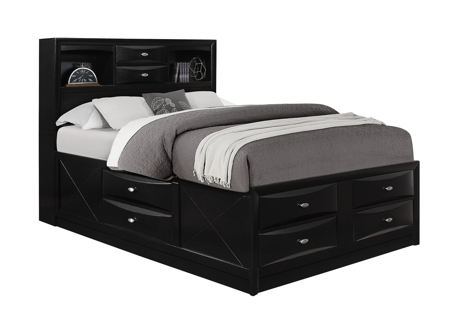 Linda Black Queen Bed with Storage Drawers – Global Furniture USA