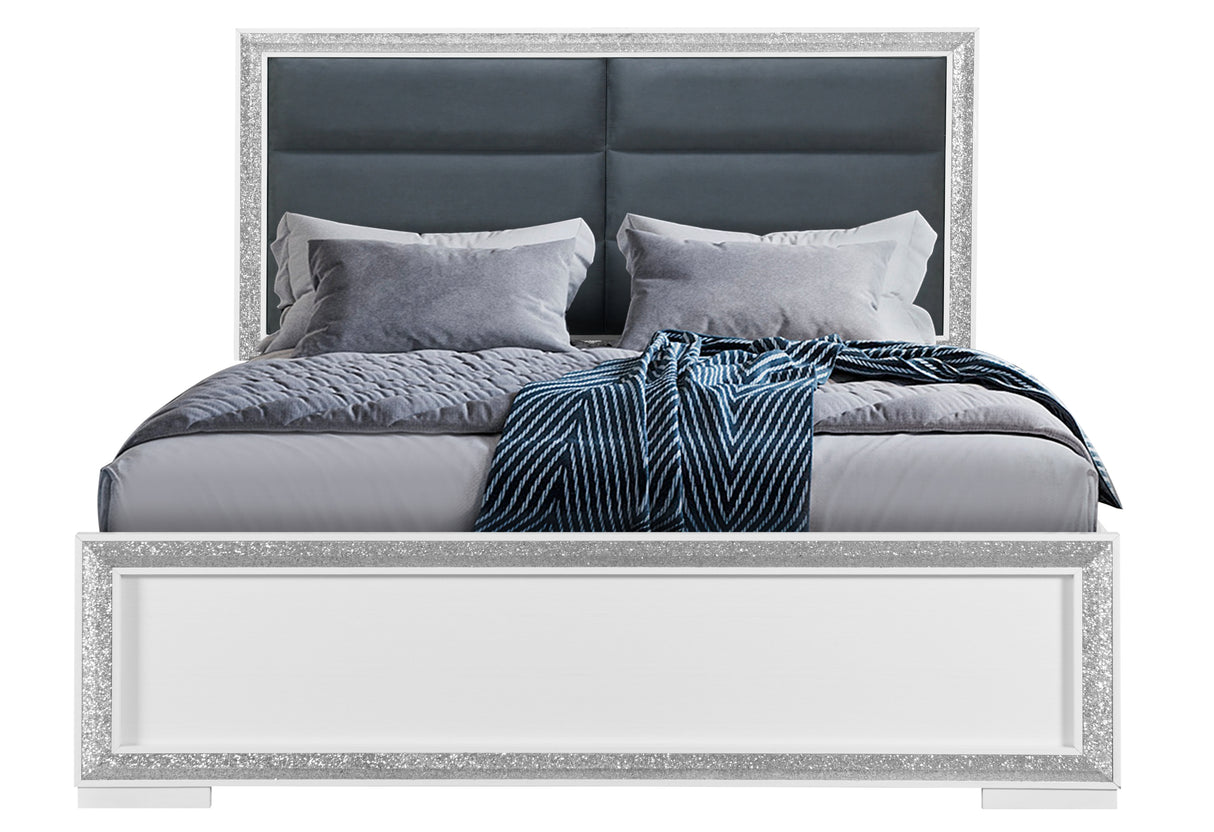 Andros Silver Queen Bed W/Led | Global