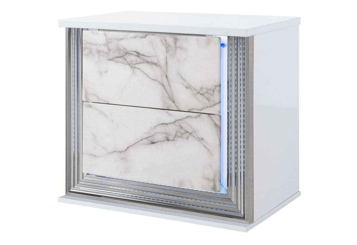 Ylime White Marble Nightstand With Led | Global Furniture USA