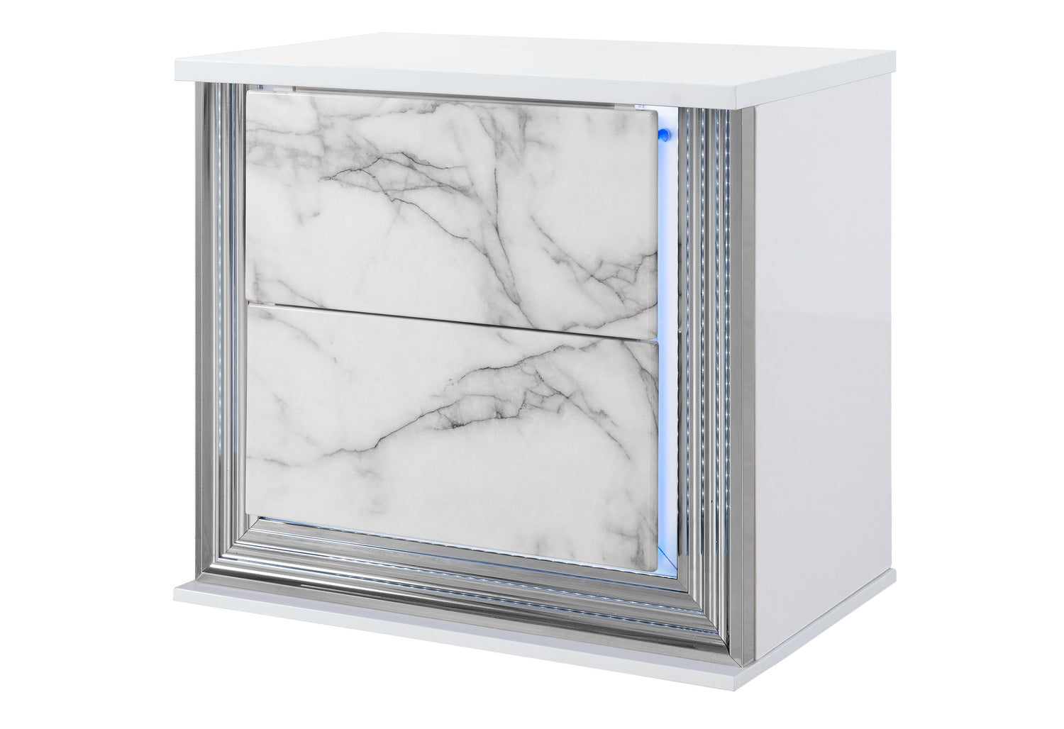 Ylime White Marble Nightstand With Led | Global Furniture USA
