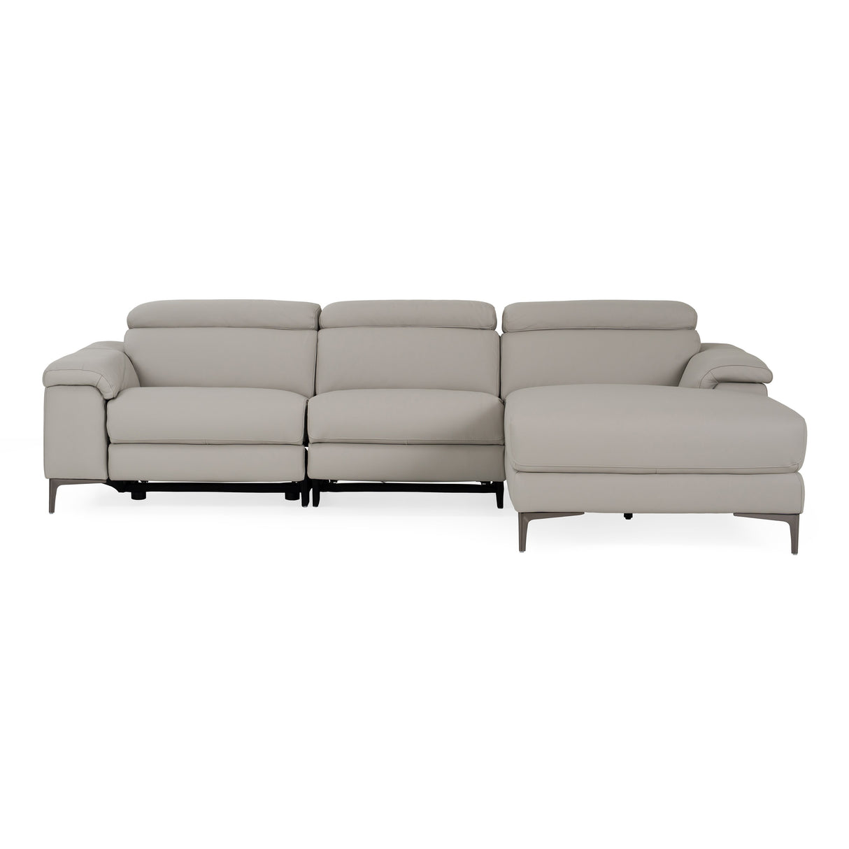 Meidas - Modern Light Grey Leather Sectional Sofa + 2 Recliners - Right Facing Chaise - View Image 1