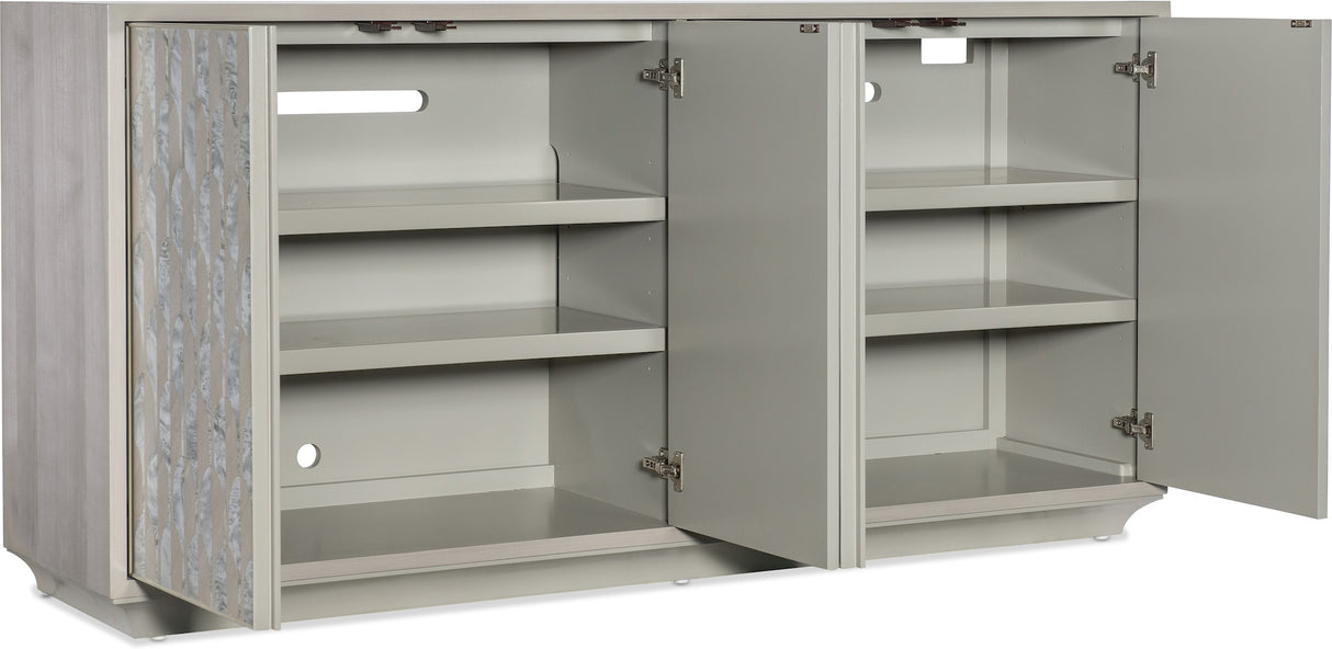 Interior shelving of the Emile Credenza showing adjustable media storage