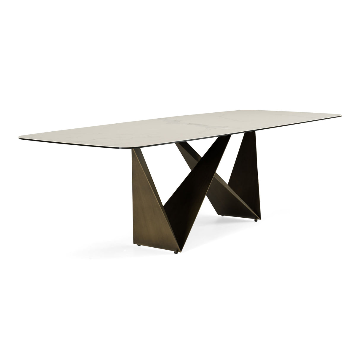 Vig Furniture Modrest Melanie - Modern White Ceramic & Brushed Brown Dining Table - angle view