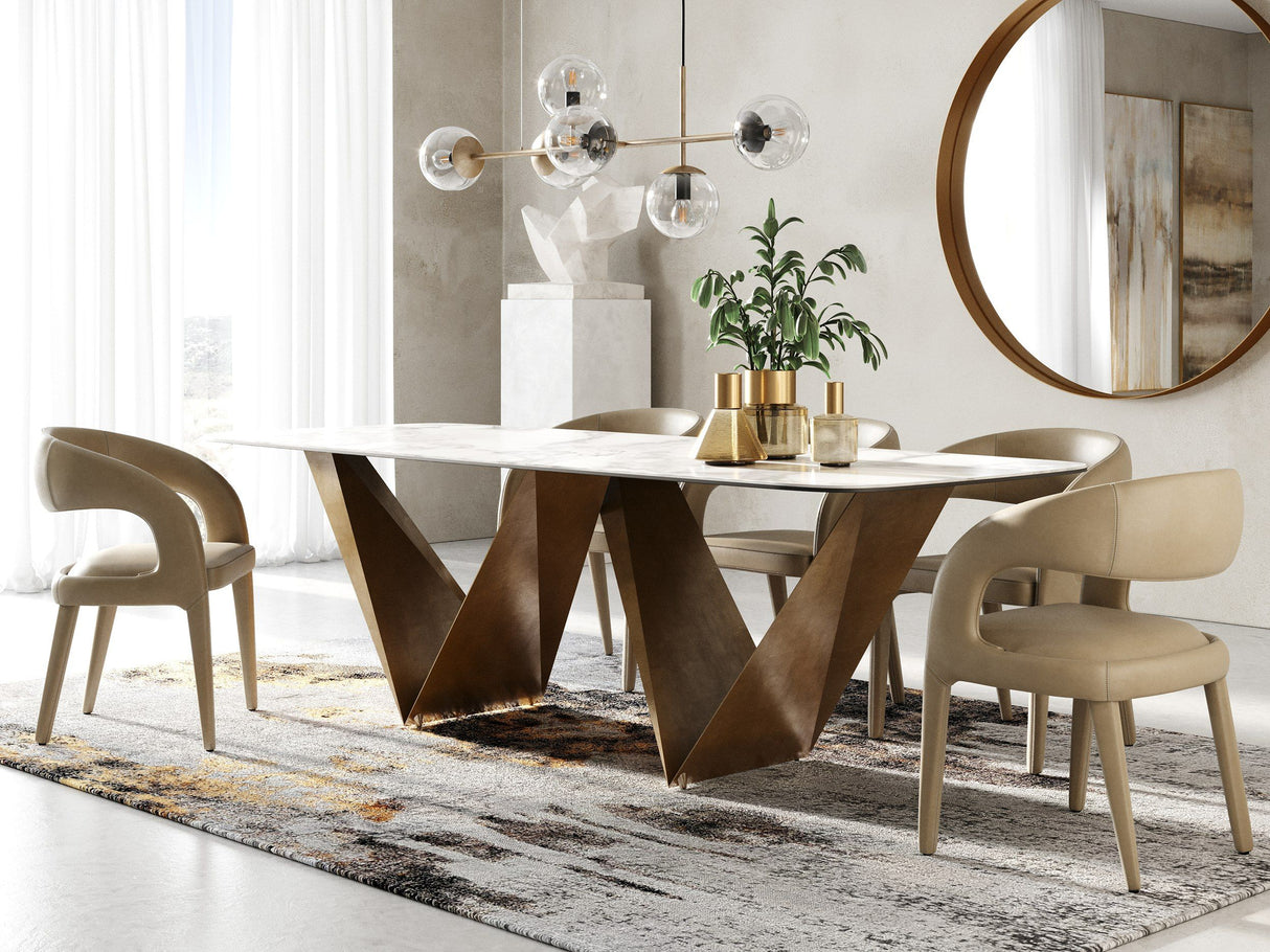 Vig Furniture Modrest Melanie - Modern White Ceramic & Brushed Brown Dining Table - room view