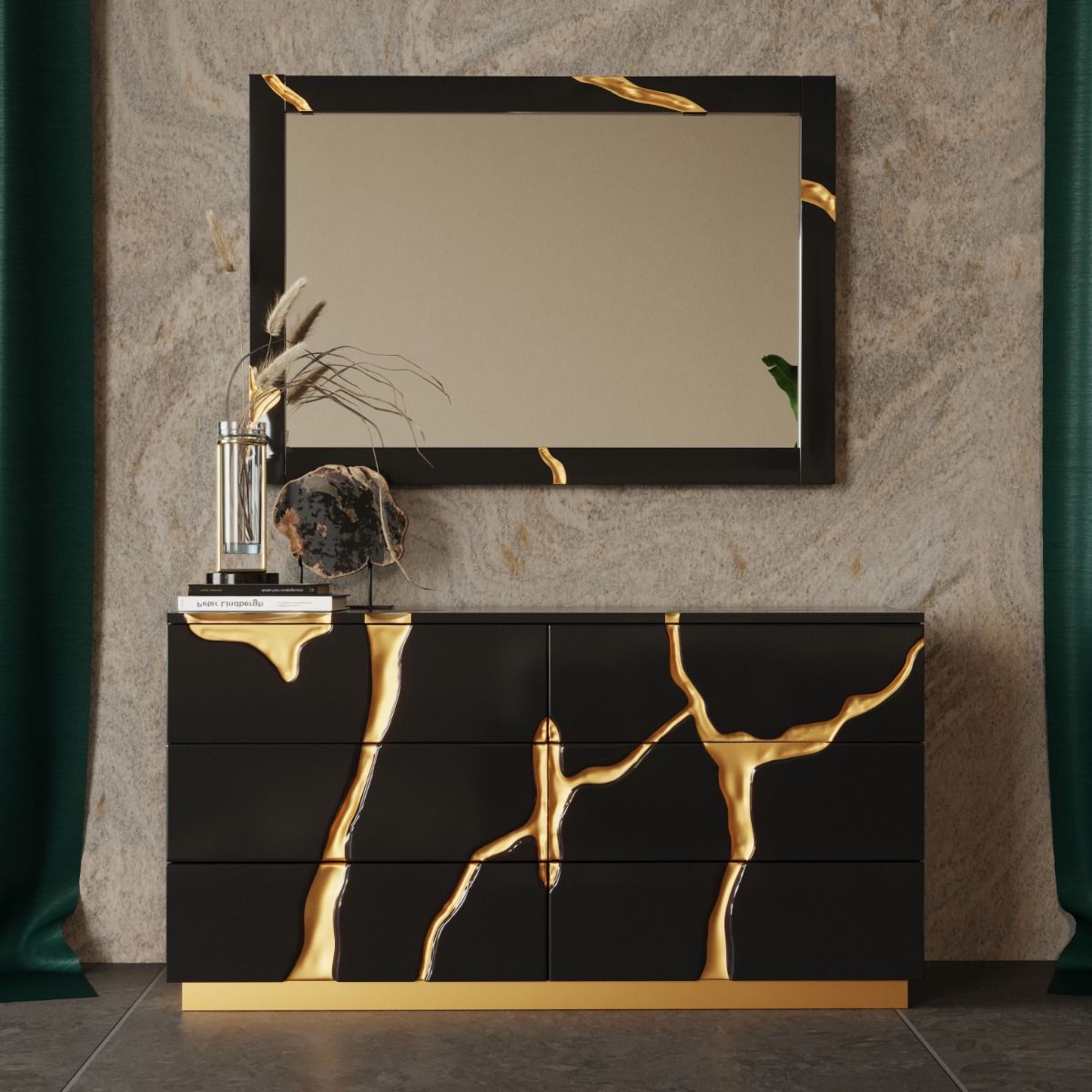 Modrest Aspen - Modern Black and Gold Dresser