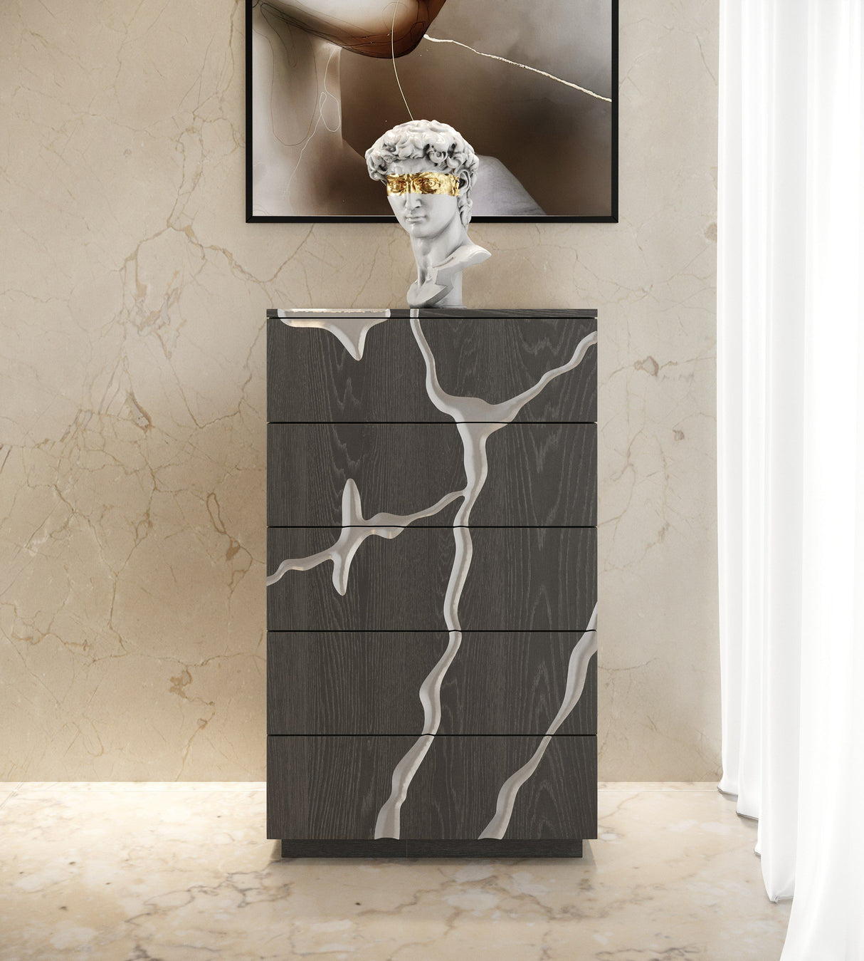 Modrest Aspen - Modern Matte Brown Ash & Silver Chest