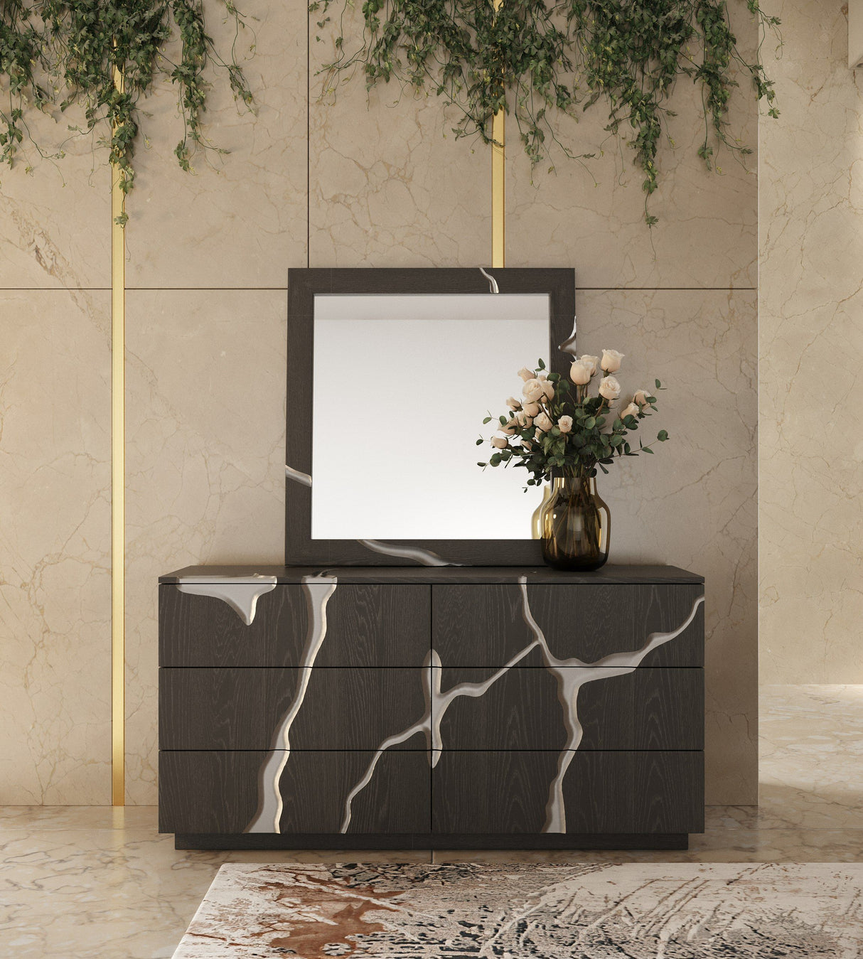 Modrest Aspen - Modern Matte Brown Ash & Silver Dresser