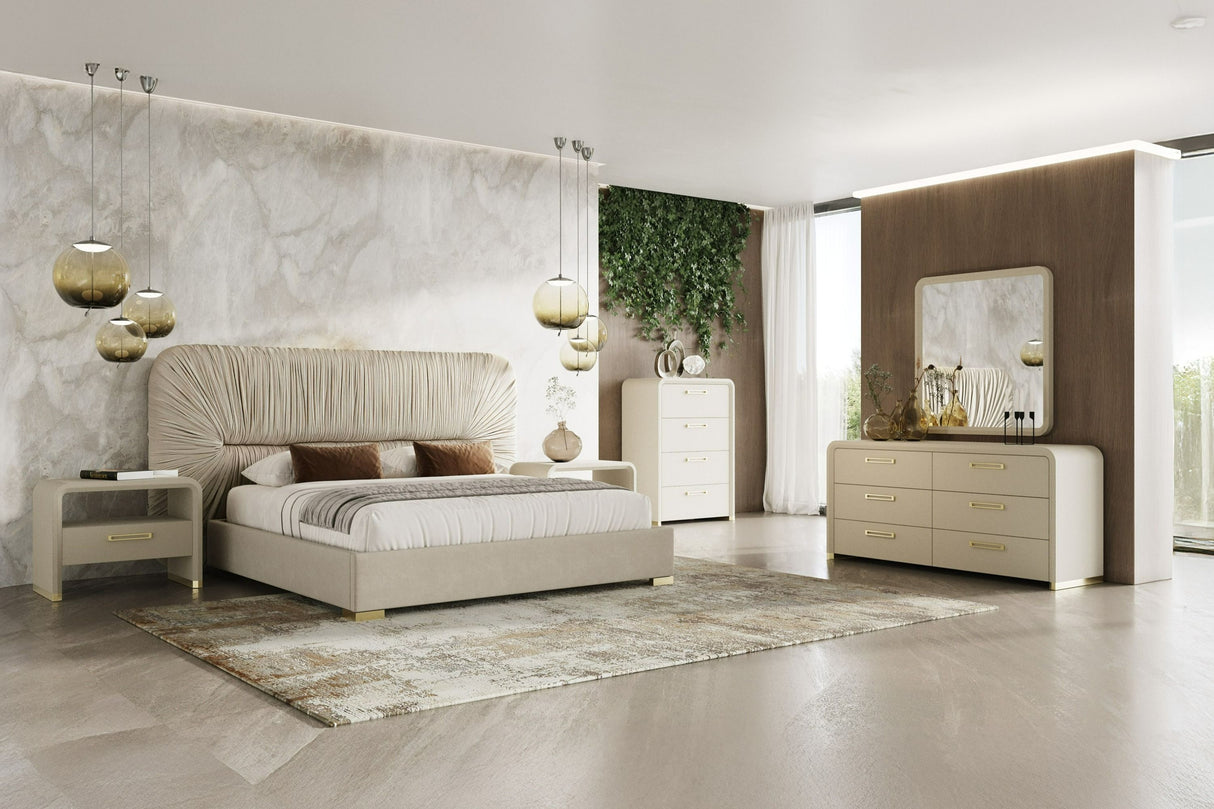 Florence Modern Beige Velvet & Leatherette Bedroom Set – VIG Furniture - Home Elegance USA