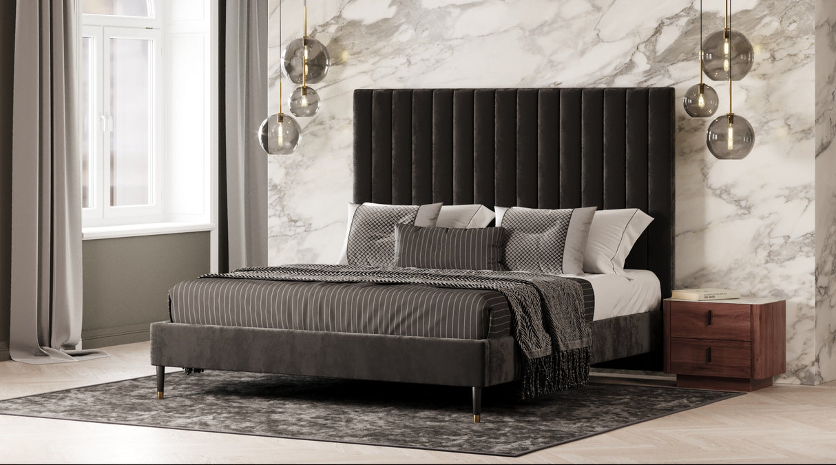 Eastern King Hemlock Modern Grey Velvet Bed - View Image 1