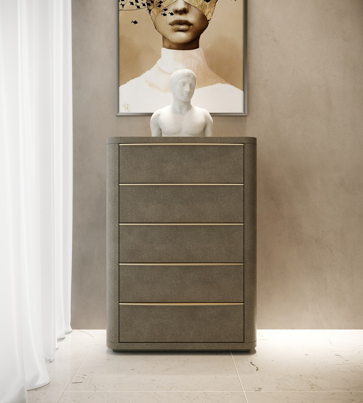 Lois - Modern Beige Shagreen + Brass Chest - View Image 1