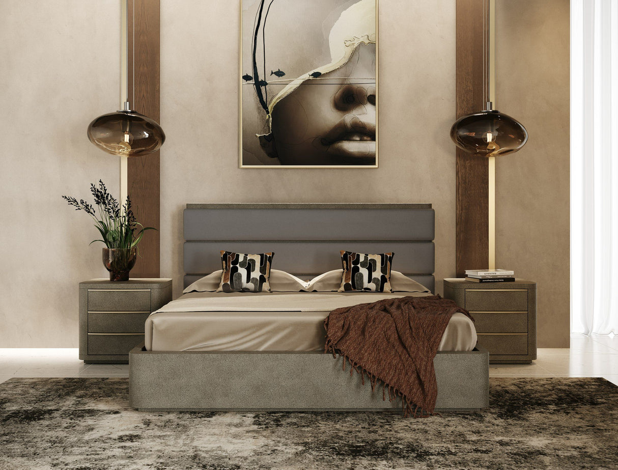 Lois Modern Grey Leather & Beige Shagreen Bedroom Set – VIG Furniture - Home Elegance USA