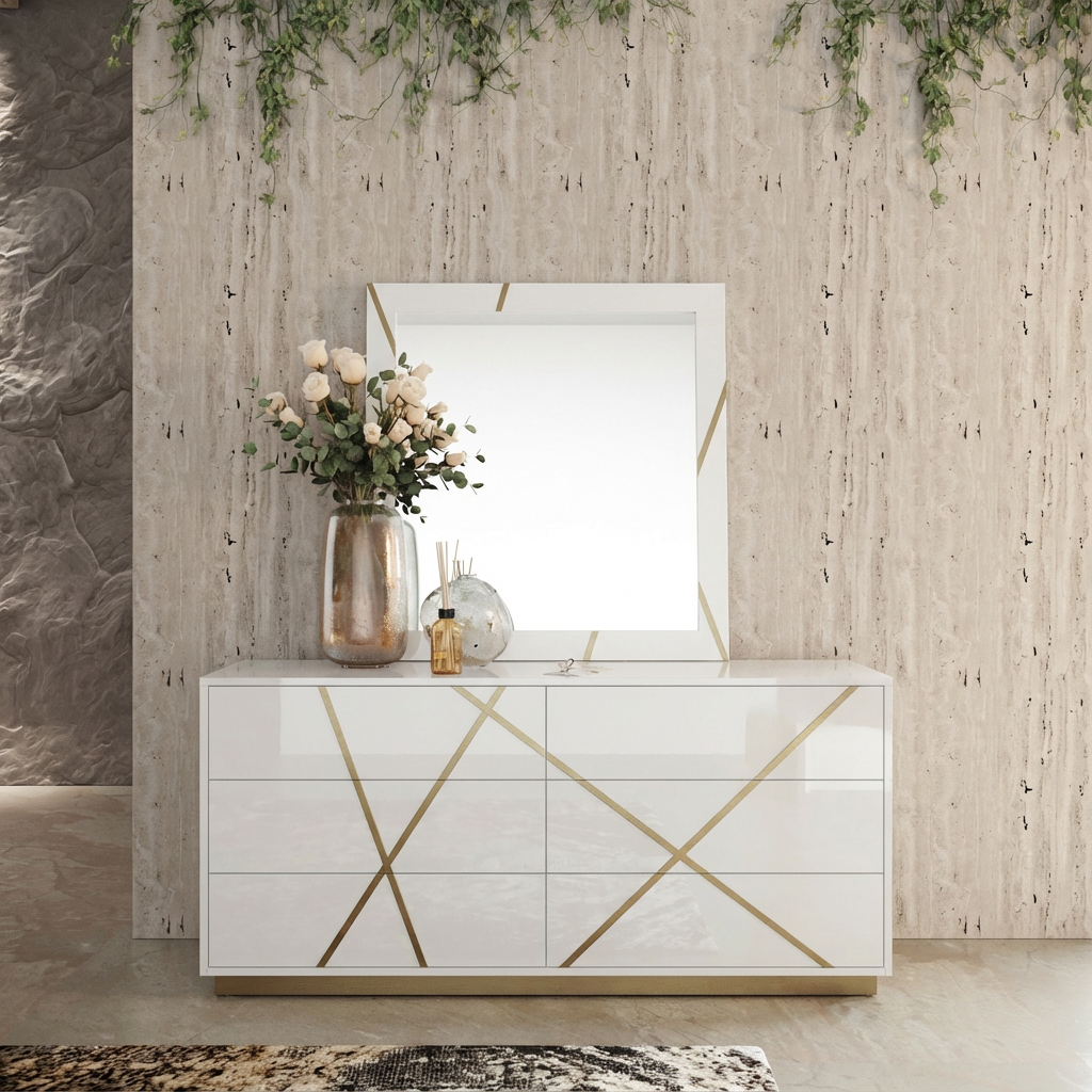 Nixa Modern White & Gold Bedroom Set – VIG Furniture - Home Elegance USA