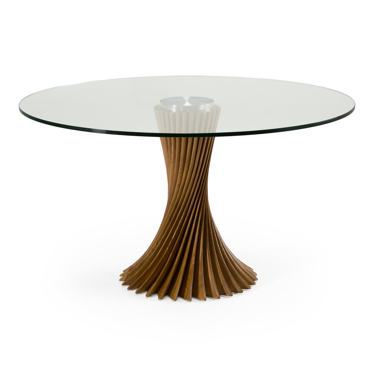 Ocasio - Modern Glass + Walnut Round Dining Table - View Image 1