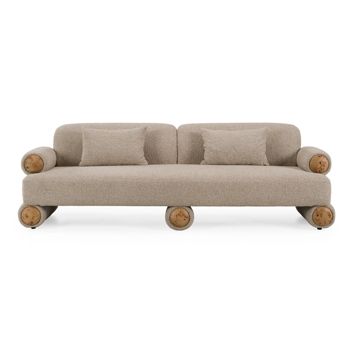 Odette - Modern Beige Fabric + White Burl Sofa - View Image 1