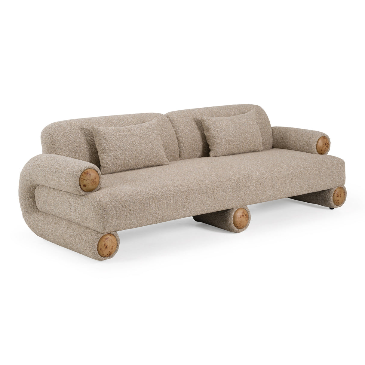 Odette - Modern Beige Fabric + White Burl Sofa - View Image 1