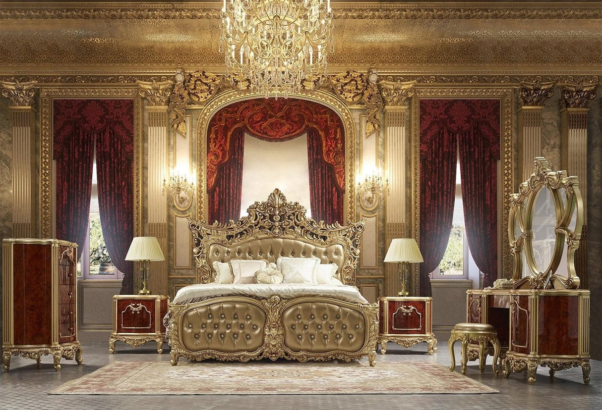 Homey Design HD-961 Traditional Solid Wood King Bedroom Set in Antique Gold Finish - Home Elegance USA