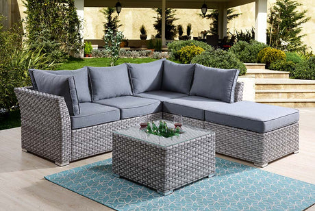 Acme - Laurance Patio Sectional Sofa & Cocktail Table OT01092 Gray Fabric & Gray Finish