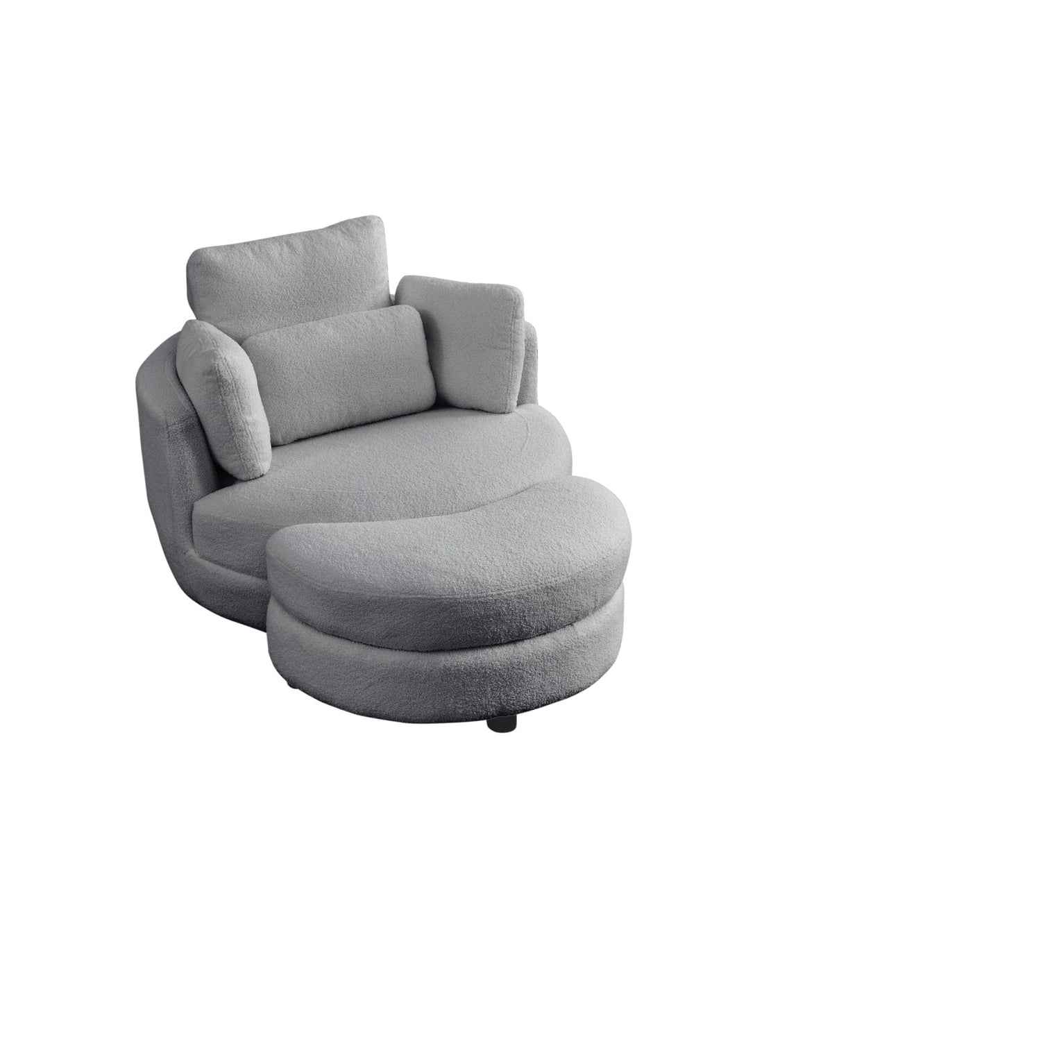 39"W Oversized Swivel Chair with moon storage ottoman for Living Room, Modern Accent Round Loveseat Circle Swivel Barrel Chairs for Bedroom Cuddle Sofa Chair Lounger Armchair, 4 Pillows, Teddy Fabric | Home Elegance USA