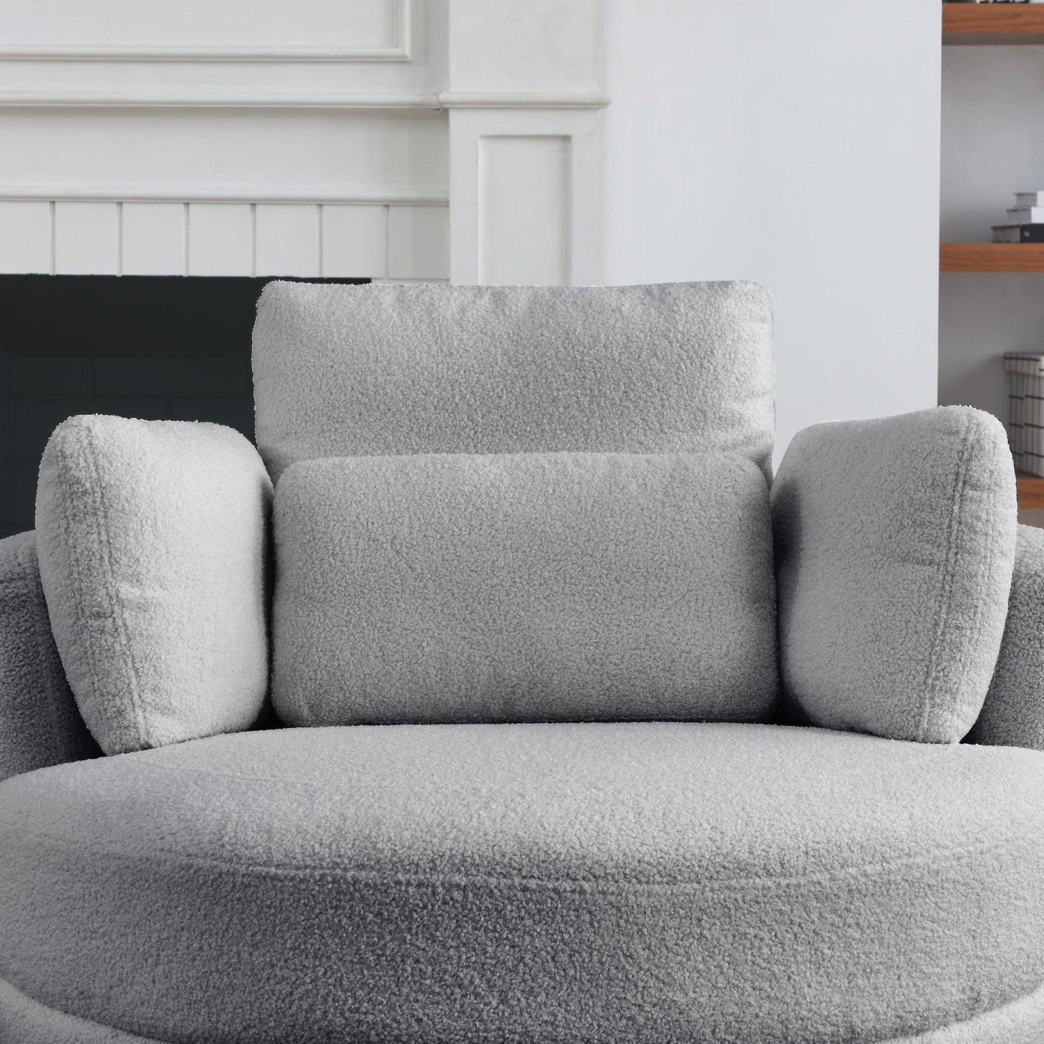 39"W Oversized Swivel Chair with moon storage ottoman for Living Room, Modern Accent Round Loveseat Circle Swivel Barrel Chairs for Bedroom Cuddle Sofa Chair Lounger Armchair, 4 Pillows, Teddy Fabric | Home Elegance USA