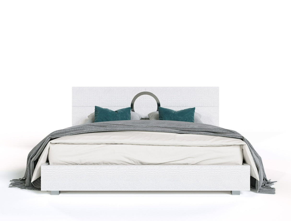 Queen Ovidius + Victoria - Modern White Crocodile Lacquer Bedroom Set