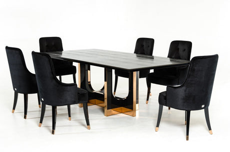 A&X Padua Modern Large Black Crocodile & Rosegold Dining Table | Home Elegance USA