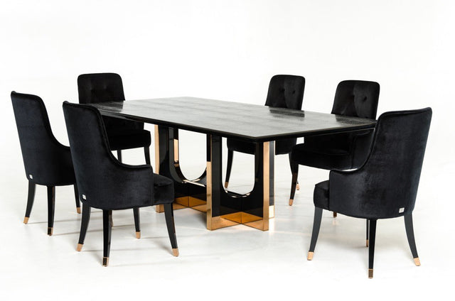 A&X Padua Modern Large Black Crocodile & Rosegold Dining Table | Home Elegance USA