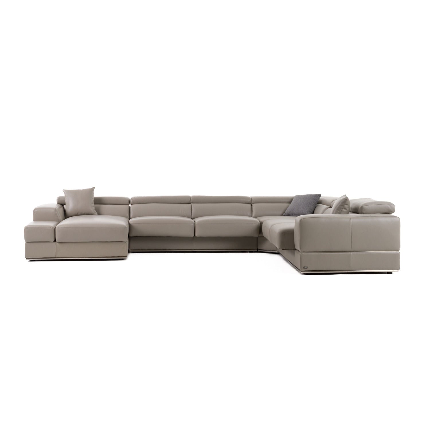 Divani Casa Pella Modern Grey Italian Leather U-Shaped Sectional Sofa – Stylish & Spacious Seating - Home Elegance USA