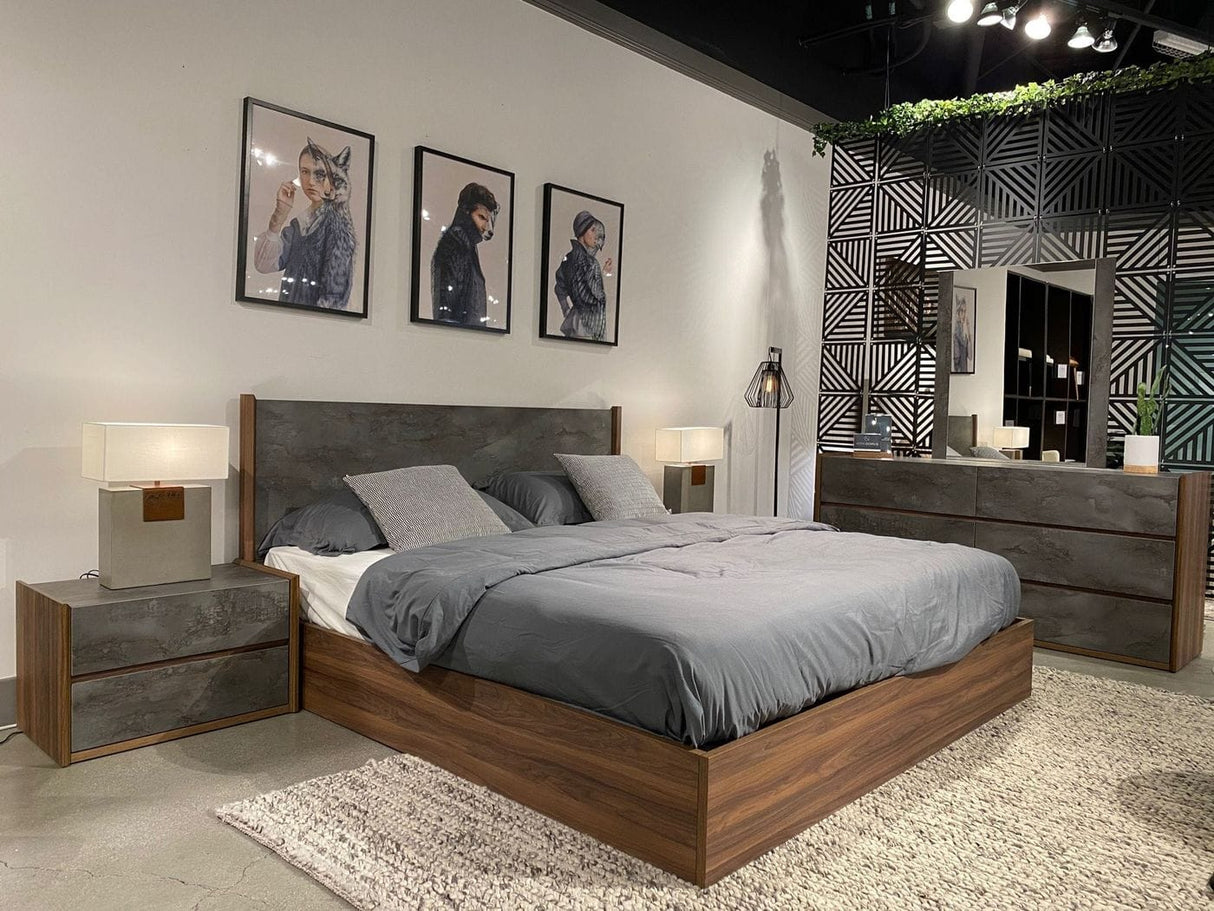 Rado - Queen Modern Walnut & Volcanic Slate Bed - View Image 1