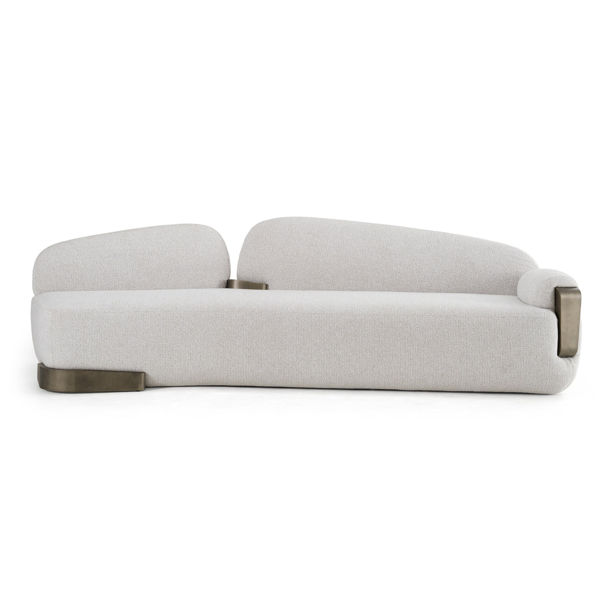 Rainier - Contemporary Off-White Fabric + Antique Brass Sofa - View Image 1