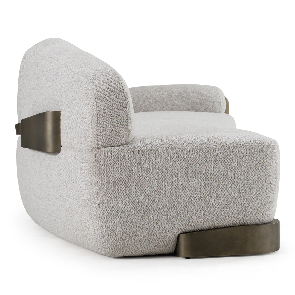 Rainier - Contemporary Off-White Fabric + Antique Brass Sofa - View Image 1