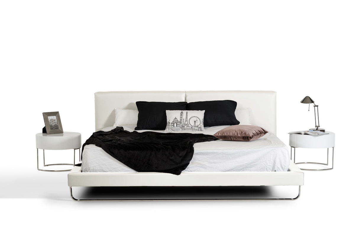 Queen Ramona Modern White Leatherette Bed - View Image 1