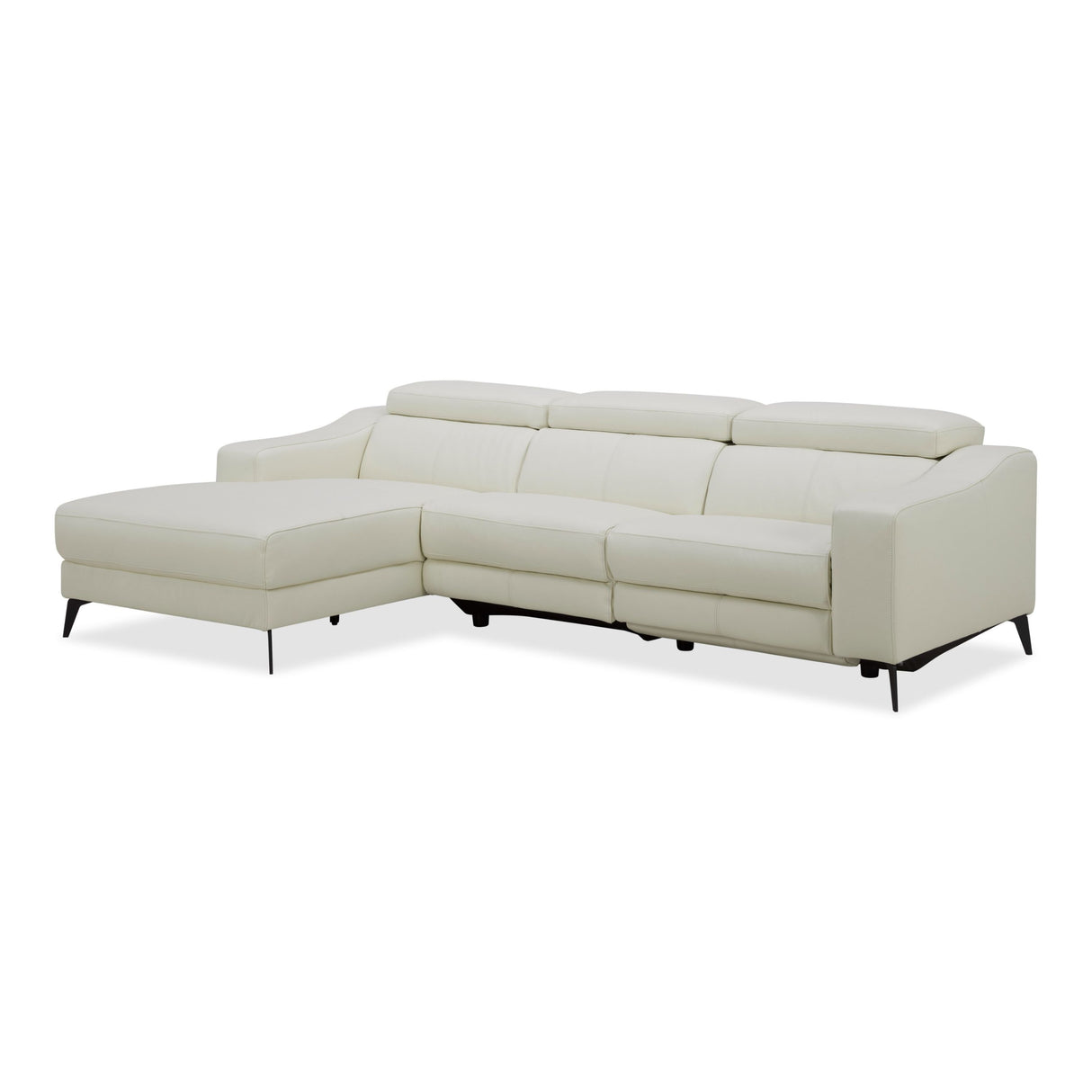 Modrest Rampart - Modern L-Shape LAF White Leather Sectional Sofa with 1 Recliner