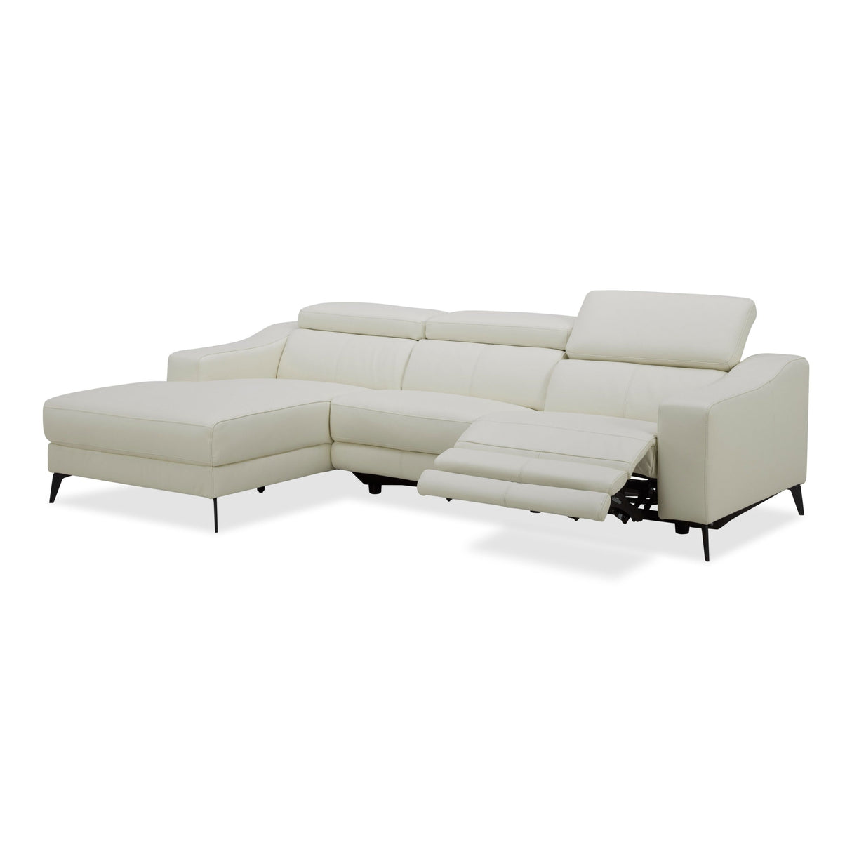 Modrest Rampart - Modern L-Shape LAF White Leather Sectional Sofa with 1 Recliner