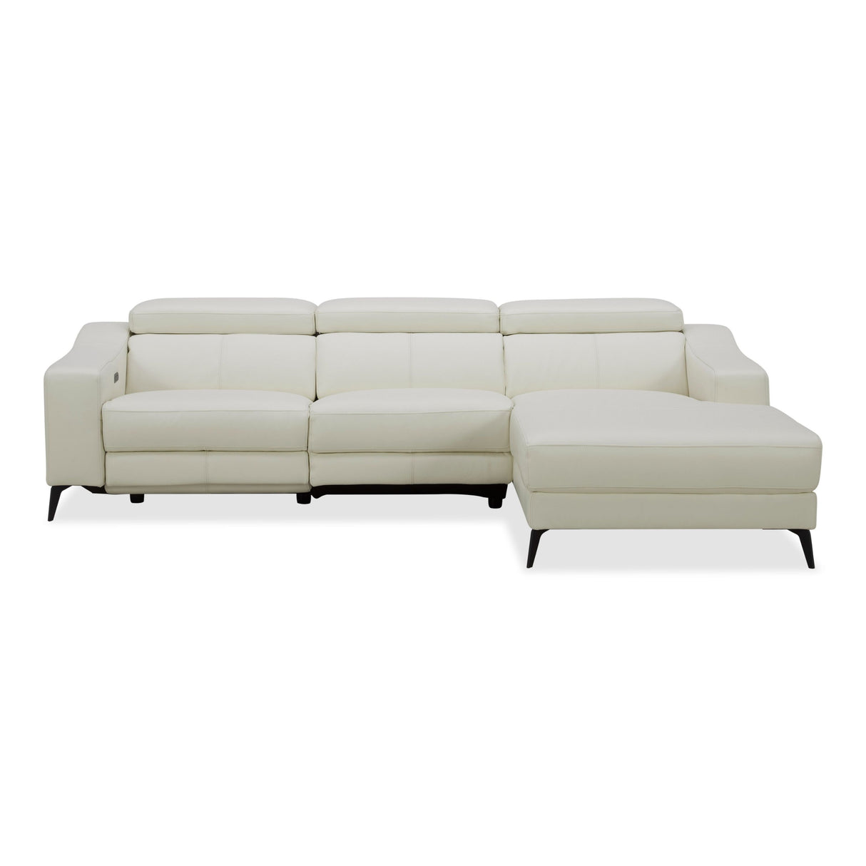 Modrest Rampart - Modern L-Shape RAF White Leather Sectional Sofa with 1 Recliner