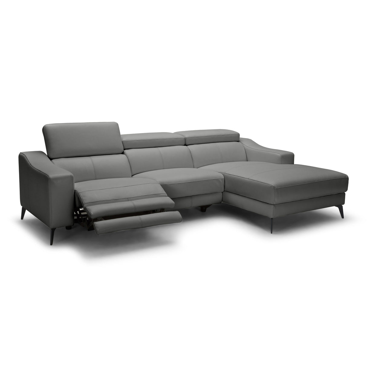 Modrest Rampart - Modern L-Shape RAF Grey Leather Sectional Sofa with 1 Recliner