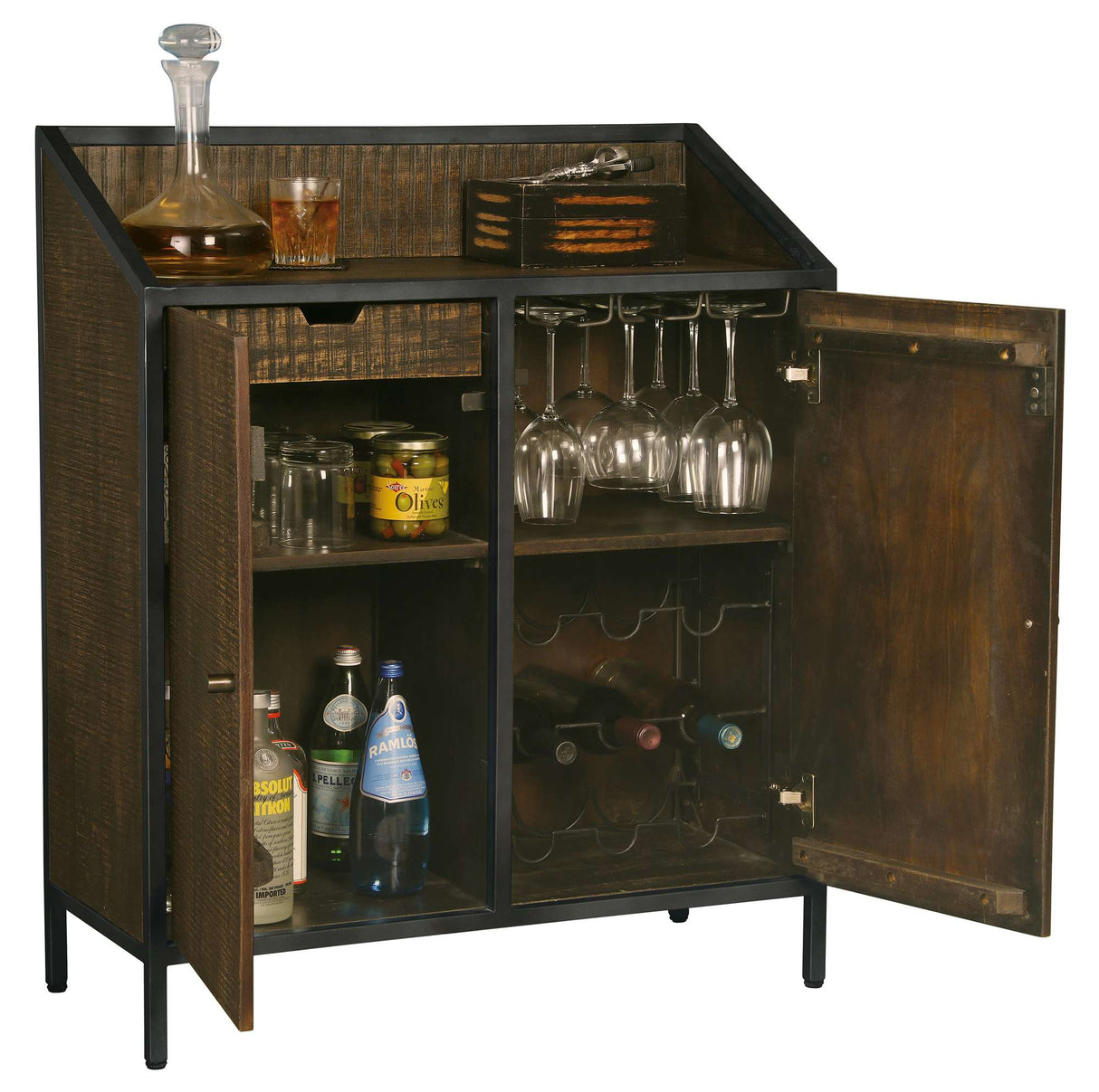 Rare VIntage Wine & Bar Console - front corner open | Howard Miller