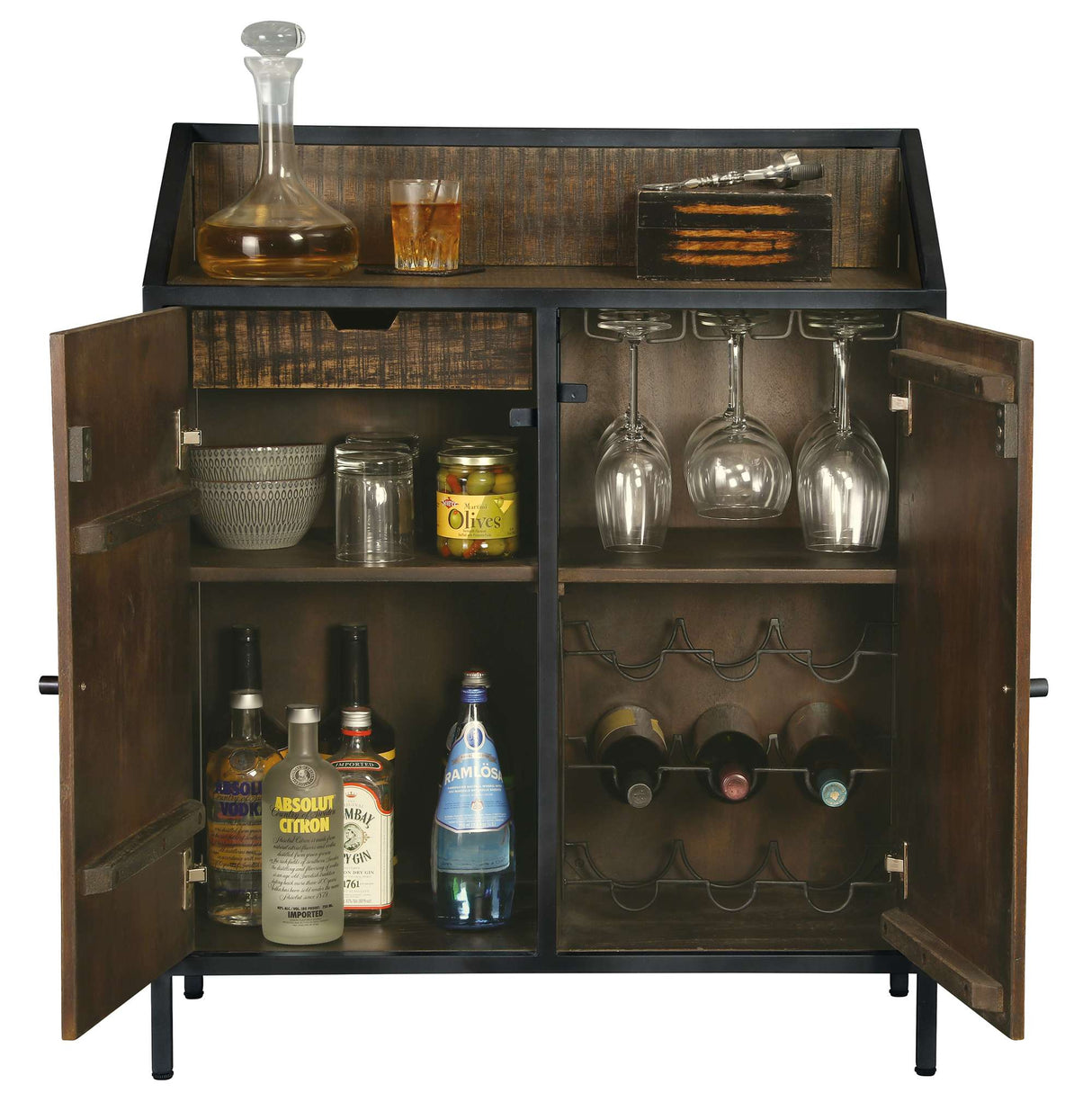 Rare VIntage Wine & Bar Console - front open | Howard Miller