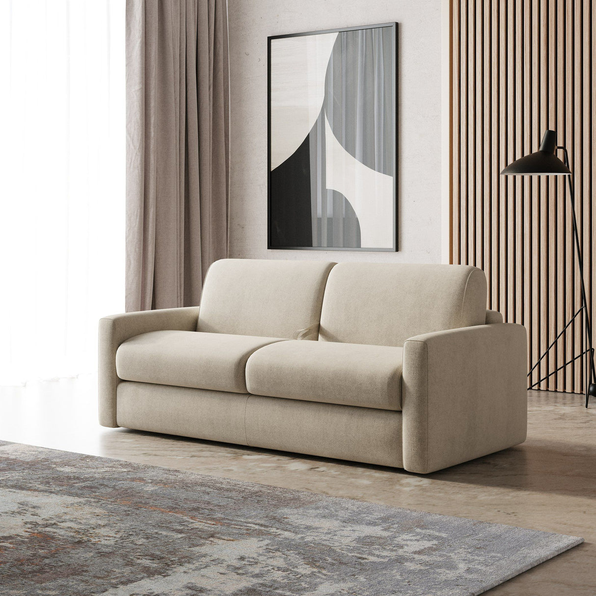 Lamod Italia Revers - Italian Modern Sand Fabric Queen Sofa Bed